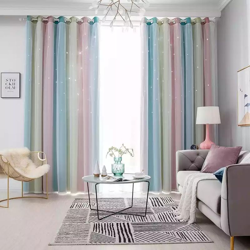 GENERICO - Cortinas Blackout con agujero estrella y Visillo integrado - Multicolor
