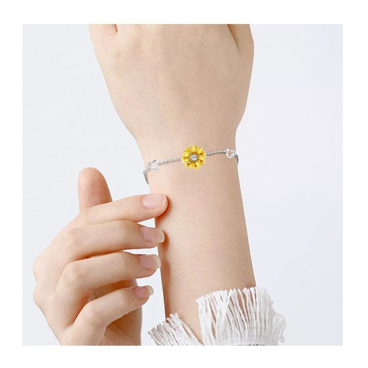 GENERICO - Pulsera Girasol juvenil corazón plata 925