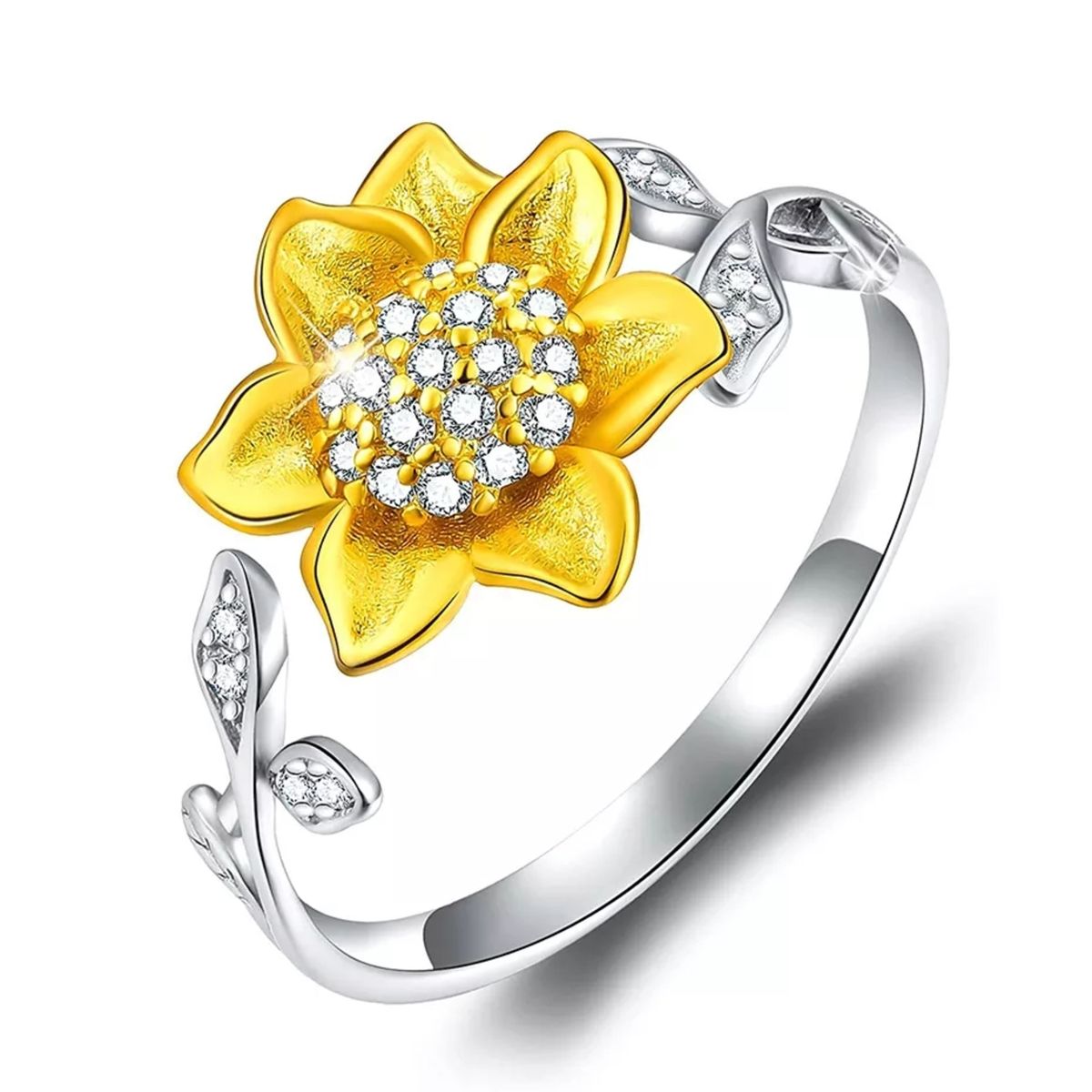GENERICO - Anillo plata 925 girasol ajustable mujer