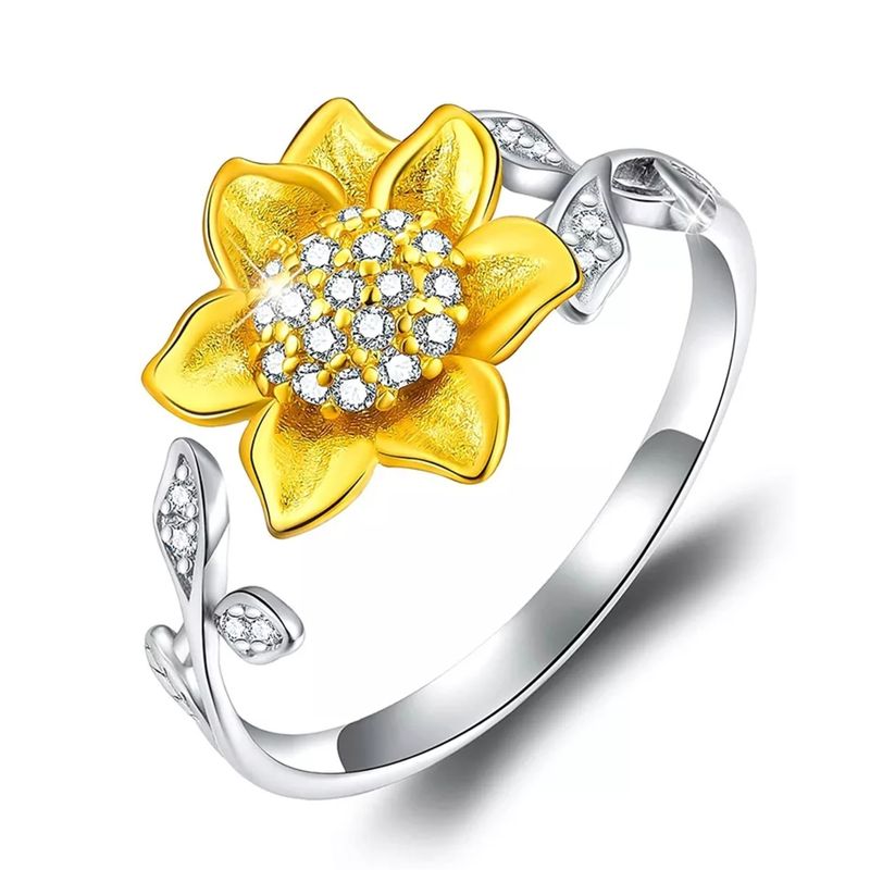 GENERICO - Anillo plata 925 girasol ajustable mujer
