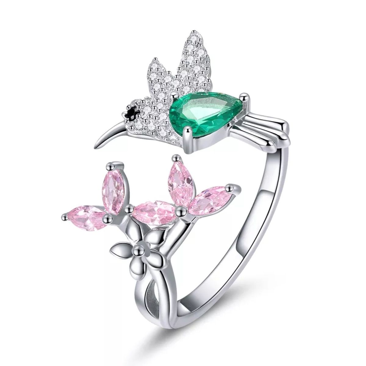 GENERICO - Anillo plata 925 Colibrí ajustable mujer joya regalo