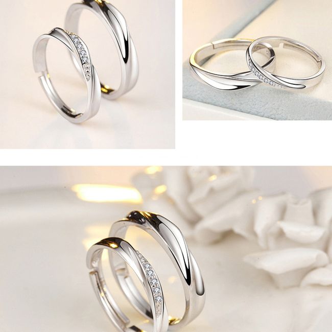 GENERICO - Anillos parejas ajustables amor ilusión plata 925
