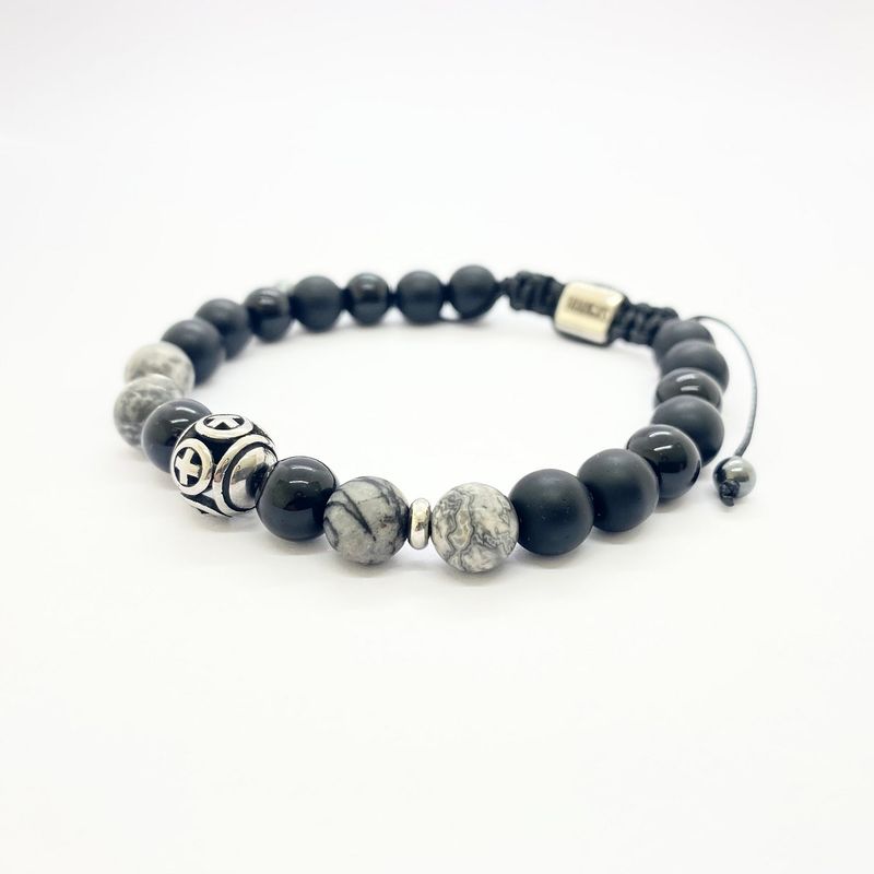 BRANGUS - Pulsera piedras naturales  semipreciosas con dige de acero unisex