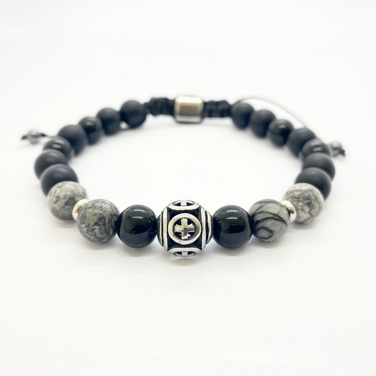 BRANGUS - Pulsera piedras naturales  semipreciosas con dige de acero unisex
