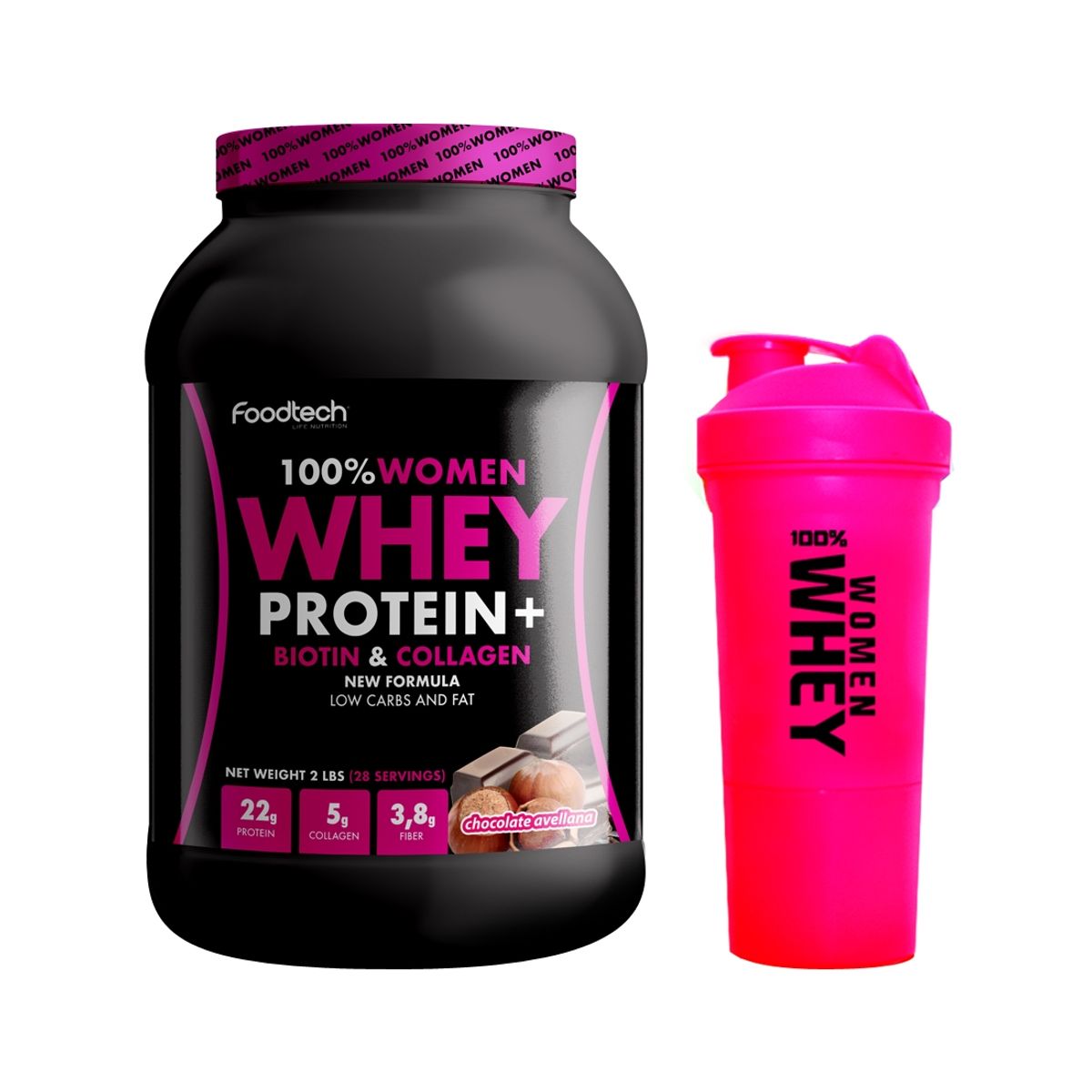 FOODTECH - 100 Women Whey 2lbs - Chocolate Avellana  Shaker Women