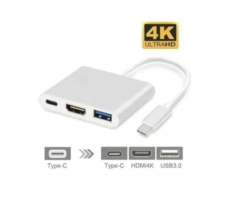 Adaptador Hub 3 En 1 Usb Tipo C A Usb-c Hdmi Usb 3.0 4k