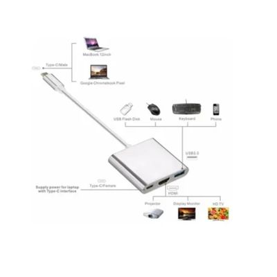 Imagen 2 del producto Adaptador Hub 3 En 1 Usb Tipo C A Usb-c Hdmi Usb 3.0 4k