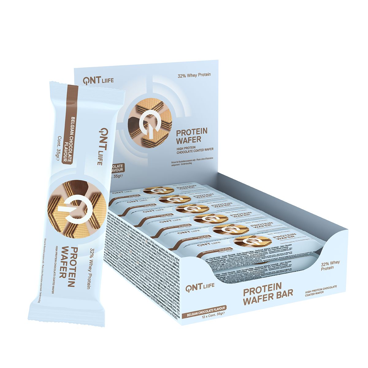 QNT - Pack x 12 Barras De Proteina Wafer Bar 35gr Chocolate QNT