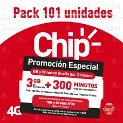 CLARO - Pack 101 chip con 3gb + 300 minutos