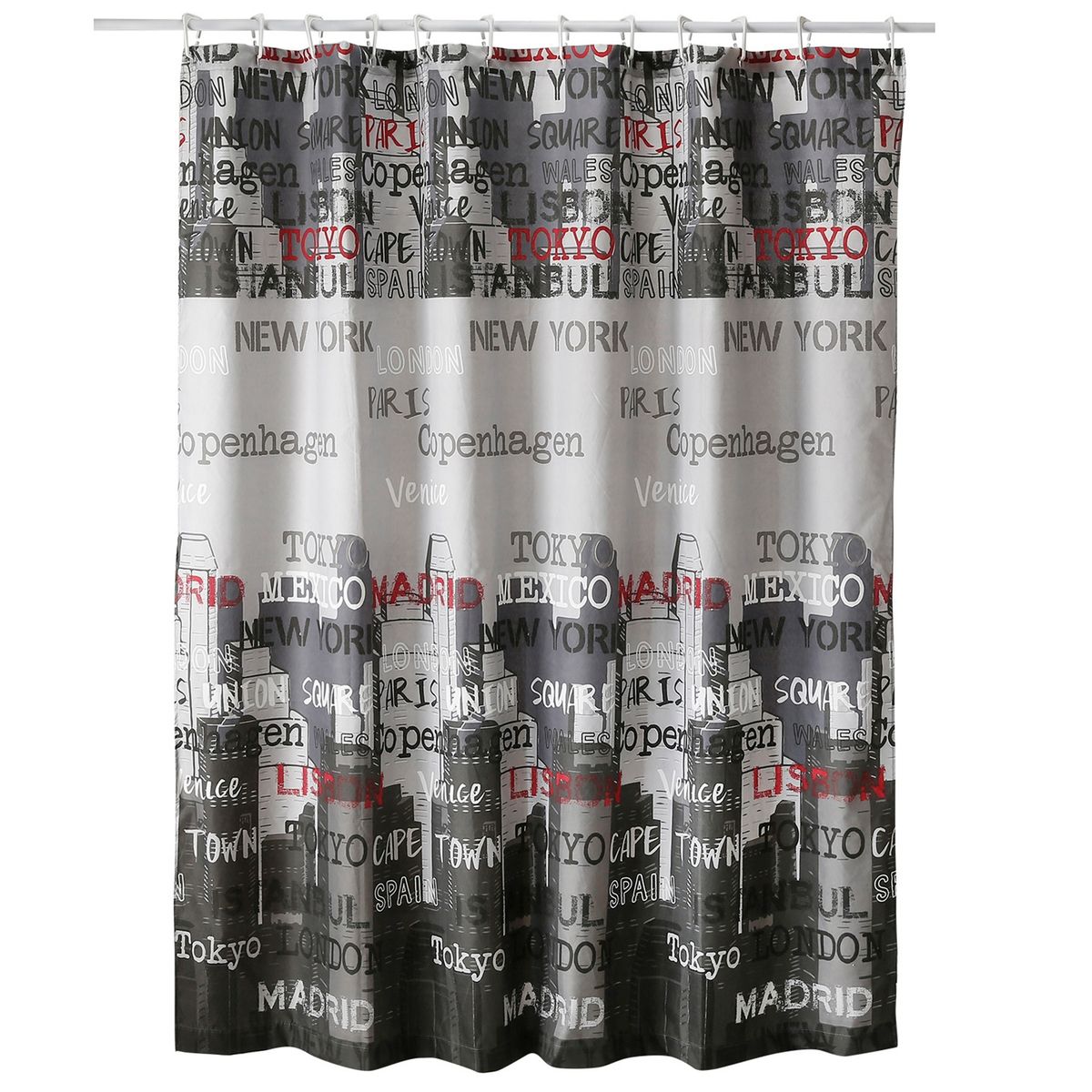 MALLORCA - Cortina para Baño Diseño Capitals con Forro