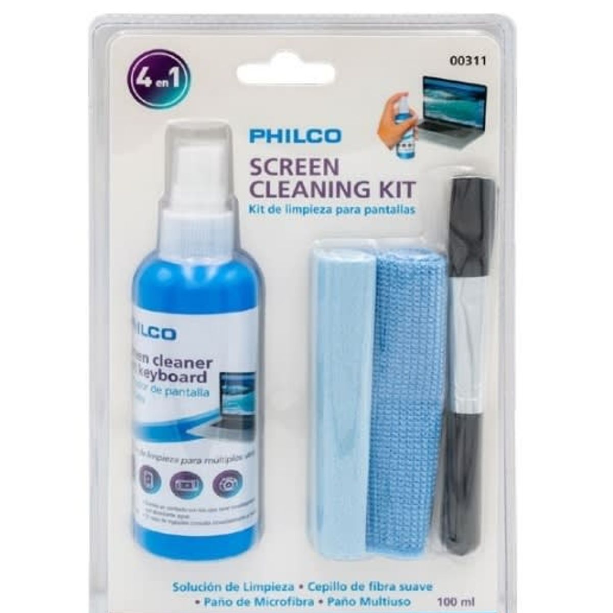 PHILCO - Kit De Limpieza Premium Para Pantallas, PC y Notebooks, 4 En 1 00311