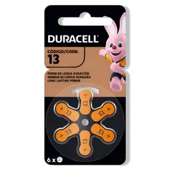 DURACELL - Pila 13 de Audiología de Larga Duración (Pack de 6) - Negro