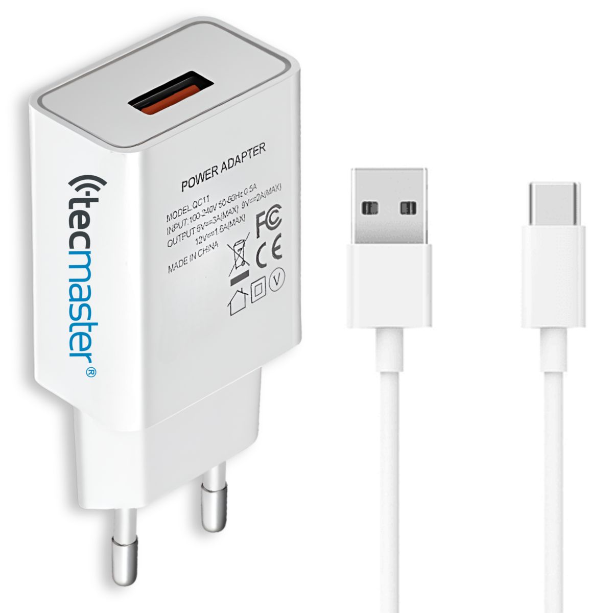 TECMASTER - Cargador USB-C Carga Rápida Inteligente 3A 18W con CERT SEC