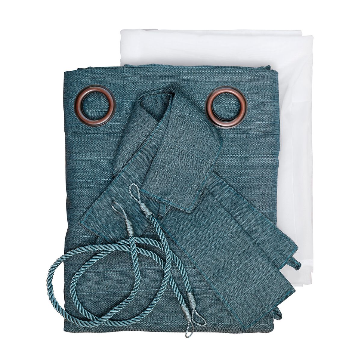 MALLORCA - Set Cortina Rustica Con Argolla 8 Piezas Petroleo