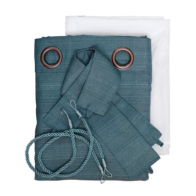 Imagen 2 del producto Set Cortina Rustica Con Argolla 8 Piezas Petroleo