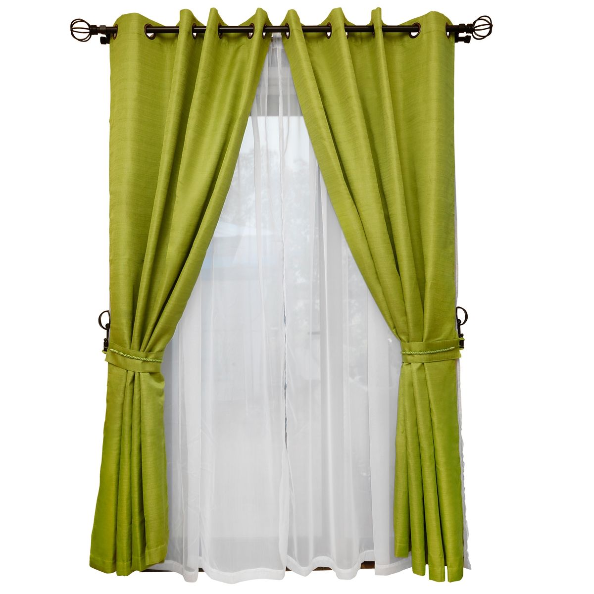 MALLORCA - Set Cortina Rustica Con Argolla 8 Piezas Pistacho