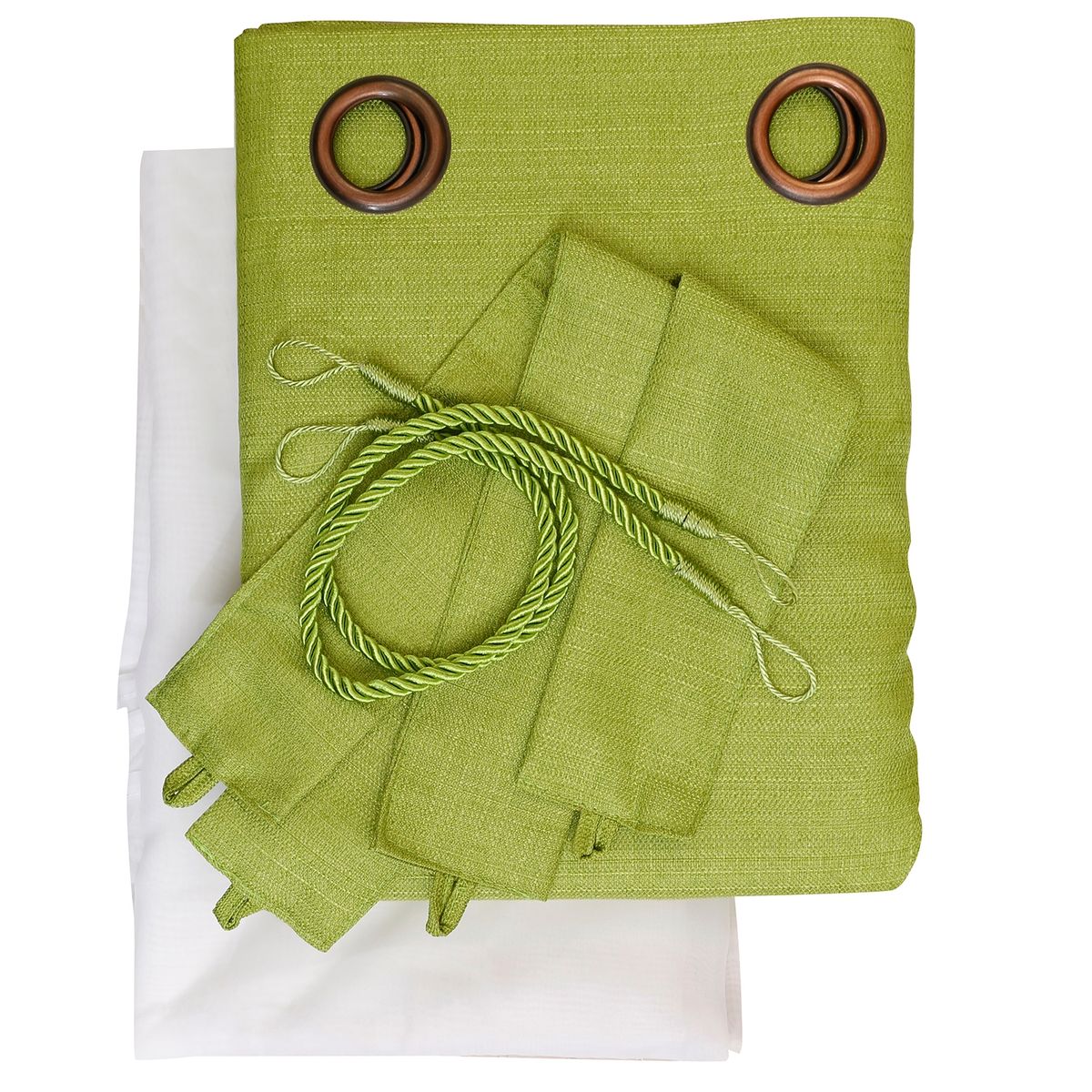 MALLORCA - Set Cortina Rustica Con Argolla 8 Piezas Pistacho