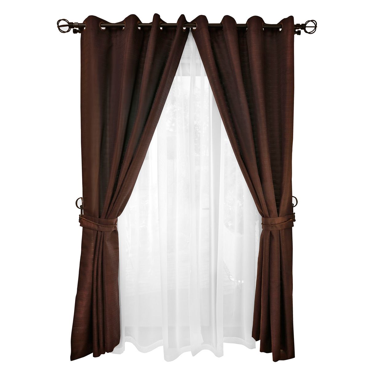 MALLORCA - Set Cortina Rustica Con Argolla 8 Piezas Chocolate