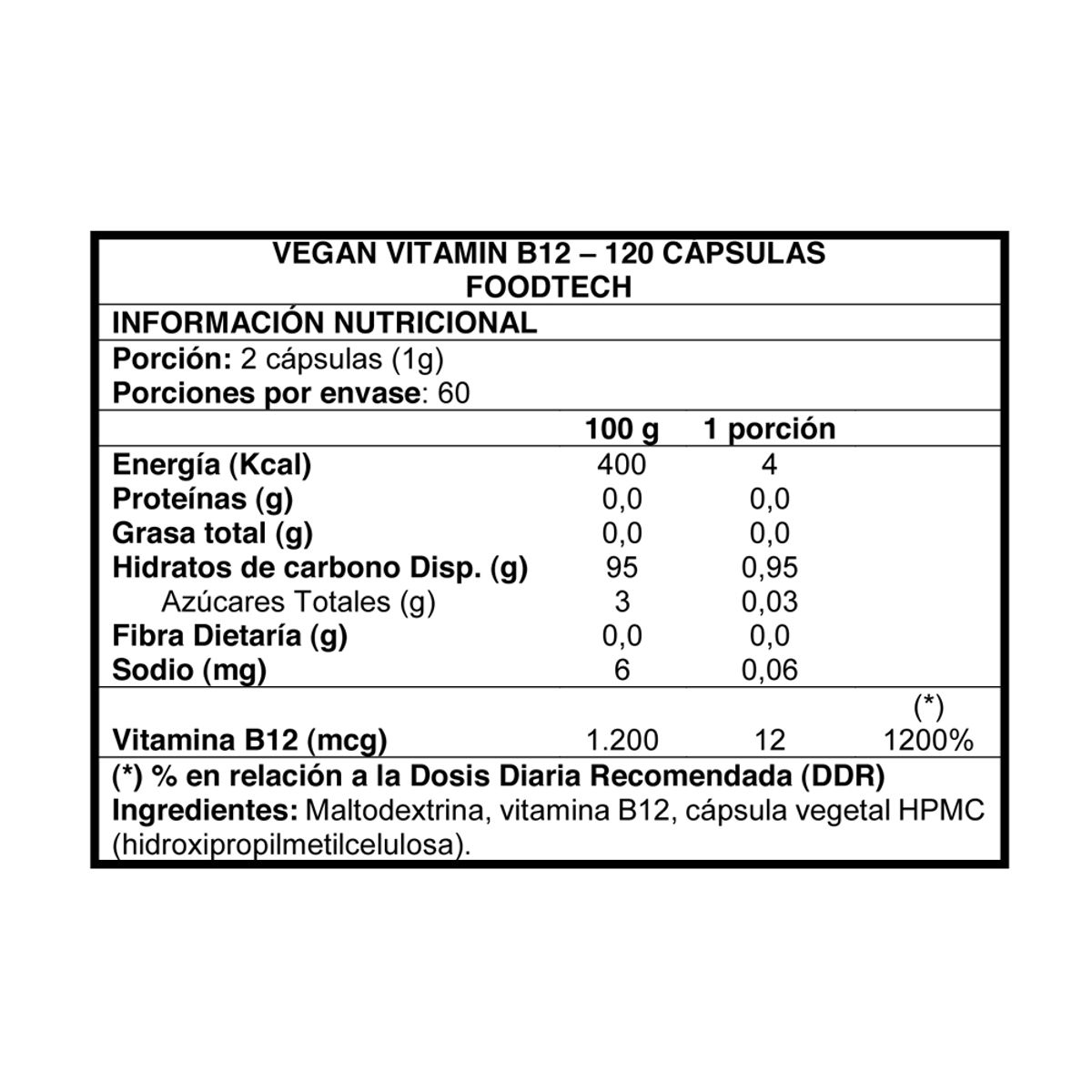 FOODTECH - Vegan Vitamin B12 120 caps - Foodtech 