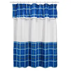 MALLORCA - Juego de Cortina para Baño Escoces Azul 6 Piezas