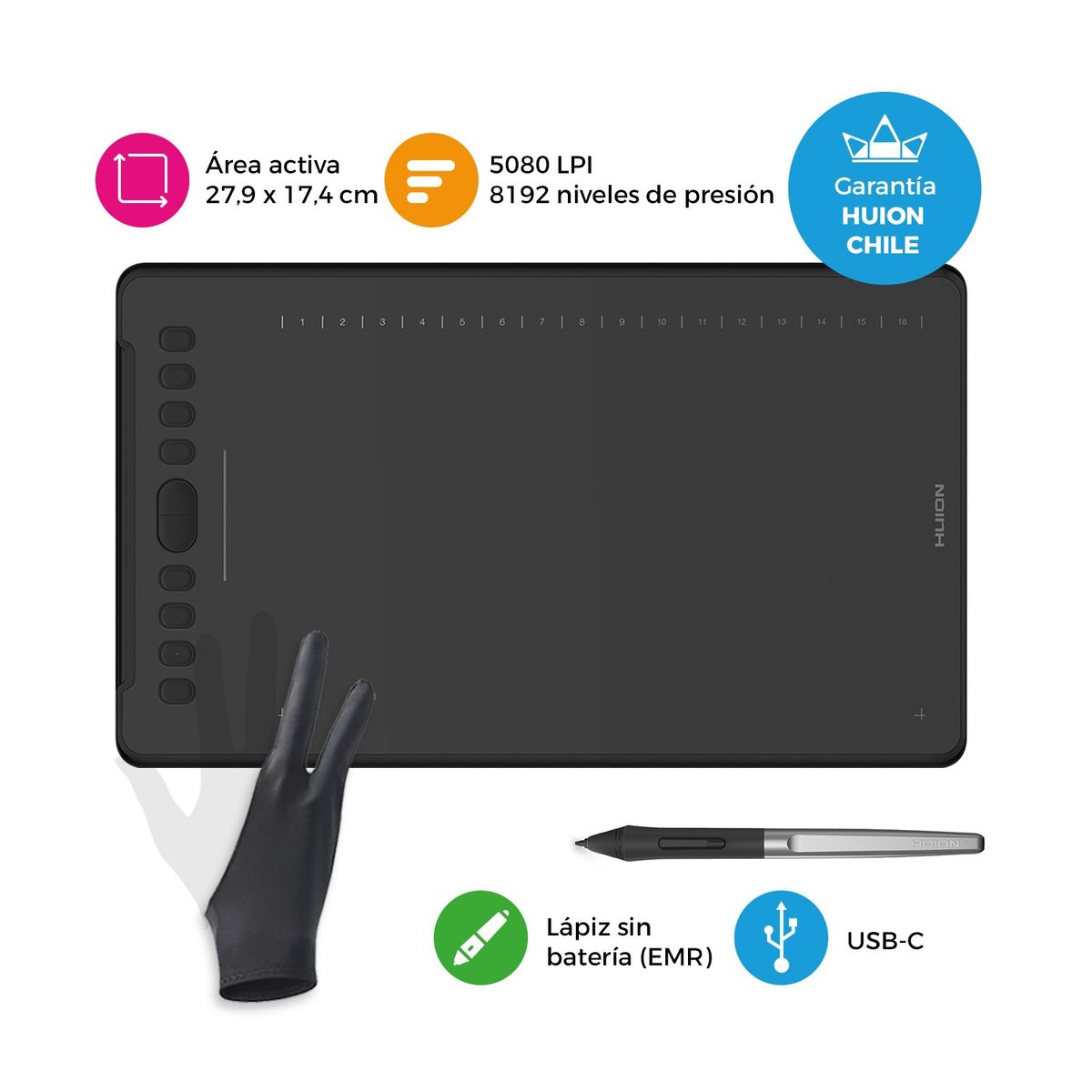 HUION - Tableta Gráfica Huion Inspiroy H1161 con Touch Strip y Guante