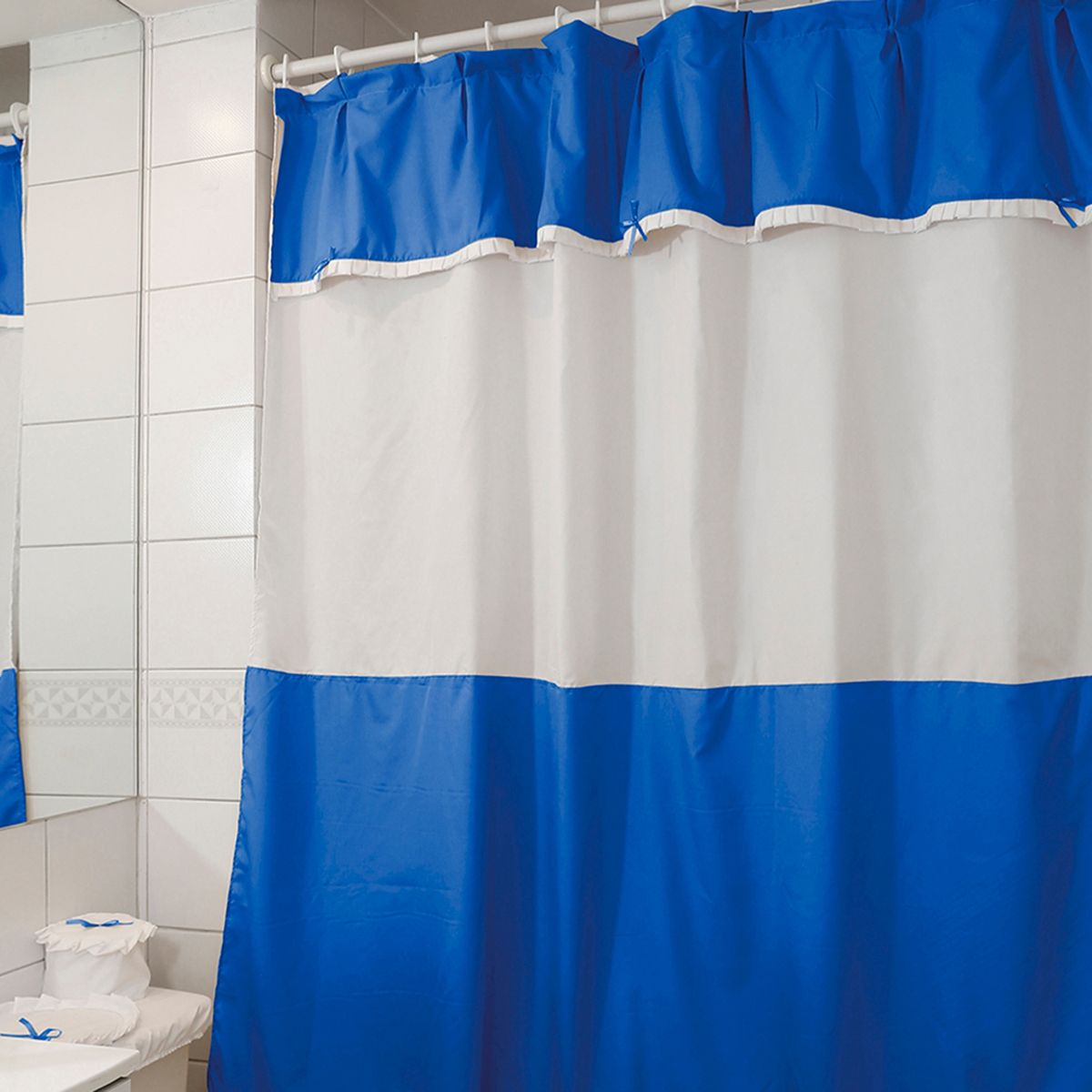 MALLORCA - Juego de Cortina para Baño 6 Piezas Azul