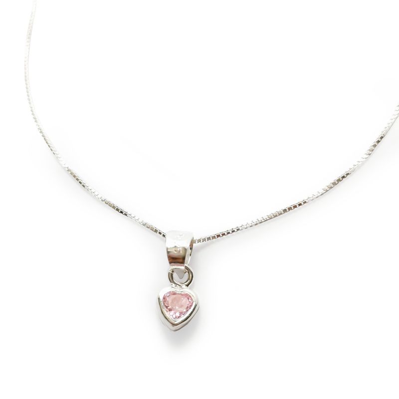 ANDREA COGGIOLA JOYAS - Collar Corazón Circón Rosado Plata