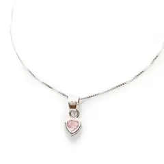 ANDREA COGGIOLA JOYAS - Collar Corazón Circón Rosado Plata