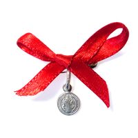 Colgante Medalla San Benito 7mm Plata Fina 925 Cinta Roja.
