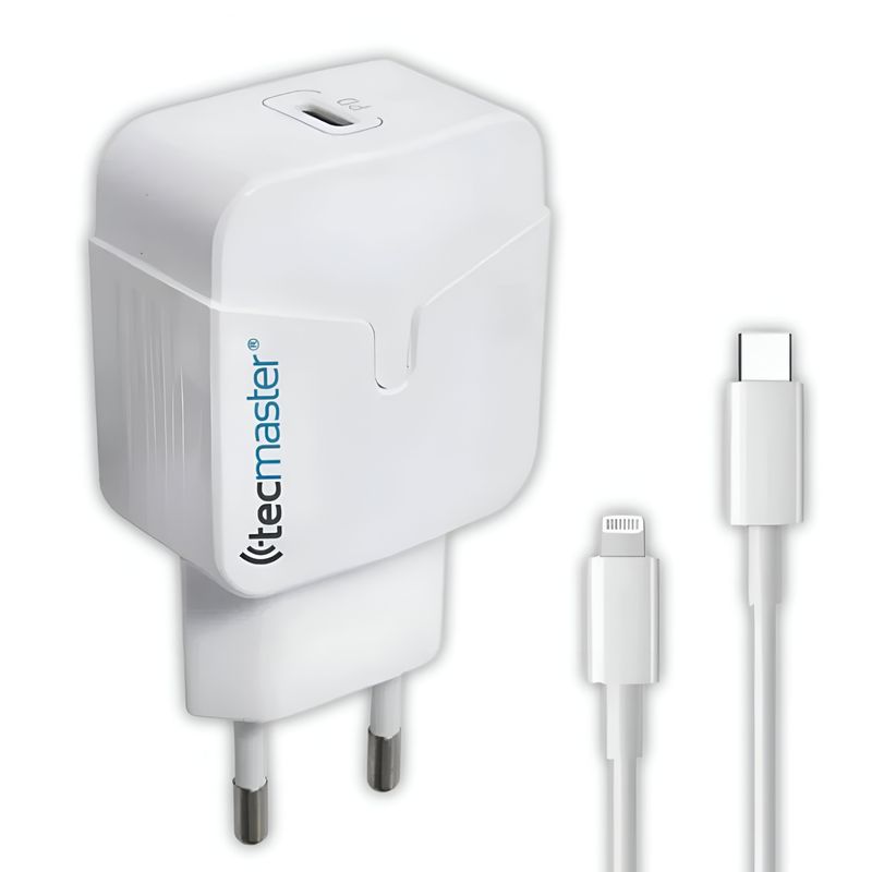 TECMASTER - Cargador Para Iphone de Carga Rápida con Cable Lightning SEC - Blanco