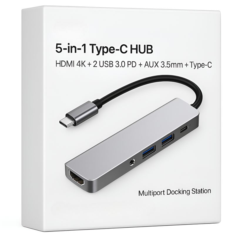 GTC - Adaptador Hub Usb-C Multipuertos 5 En 1 (Hdmi, Jack, Usb, Usb C) Gtc - Negro