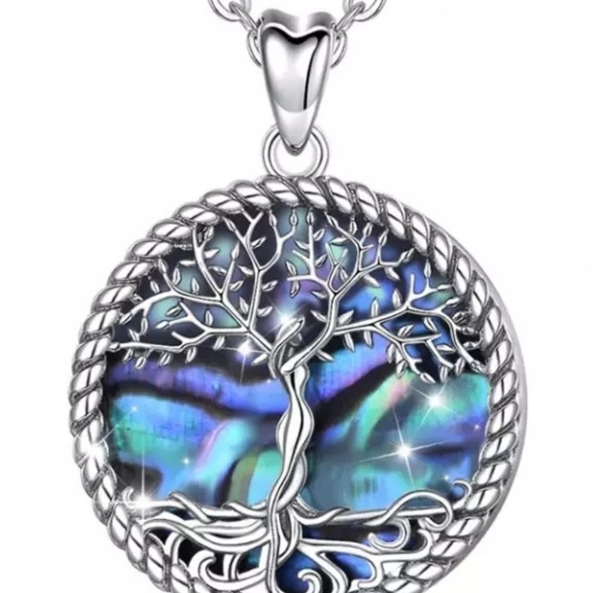 GENERICO - Collar plata 925 árbol de la vida nácar tornasol joya mujer