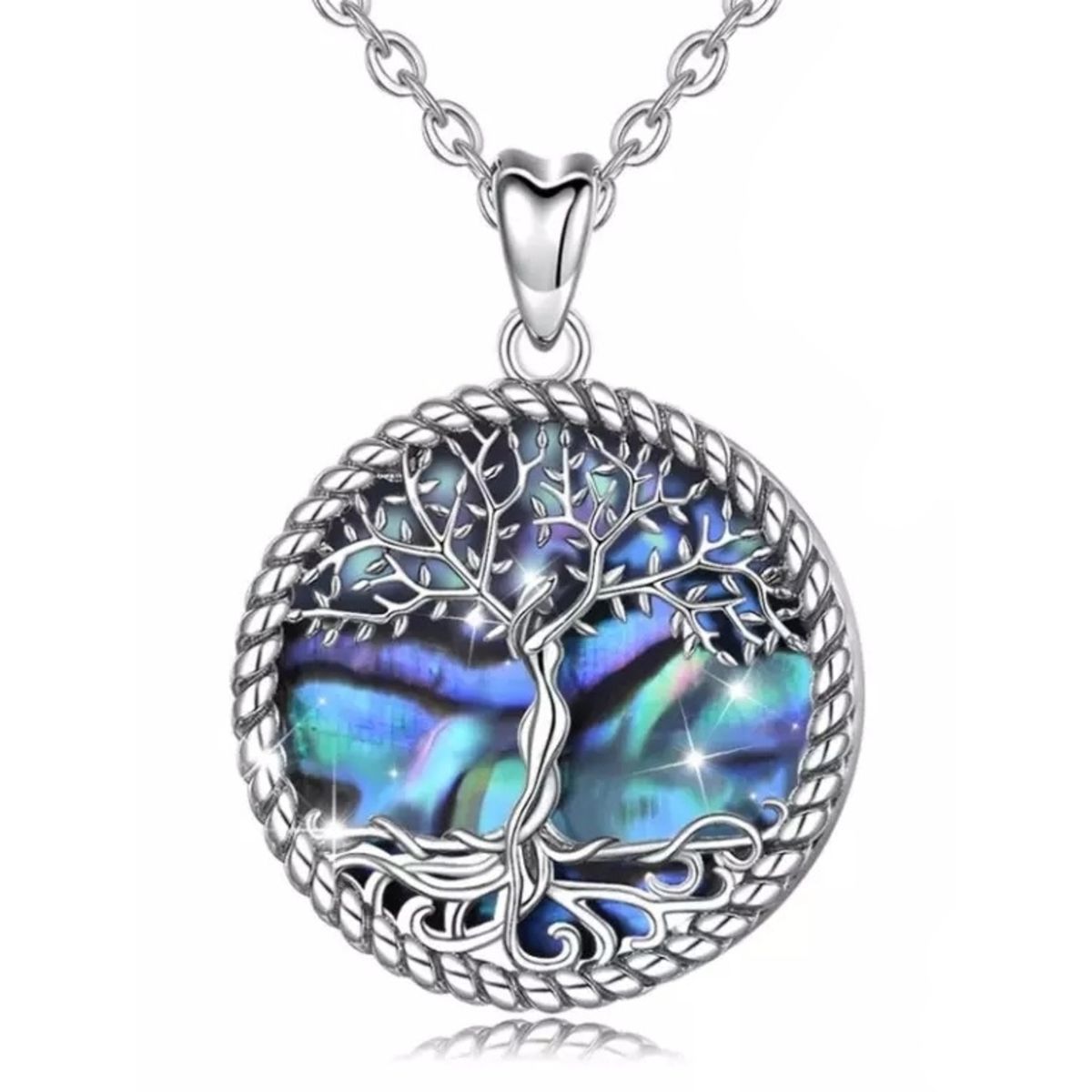 GENERICO - Collar plata 925 árbol de la vida nácar tornasol joya mujer