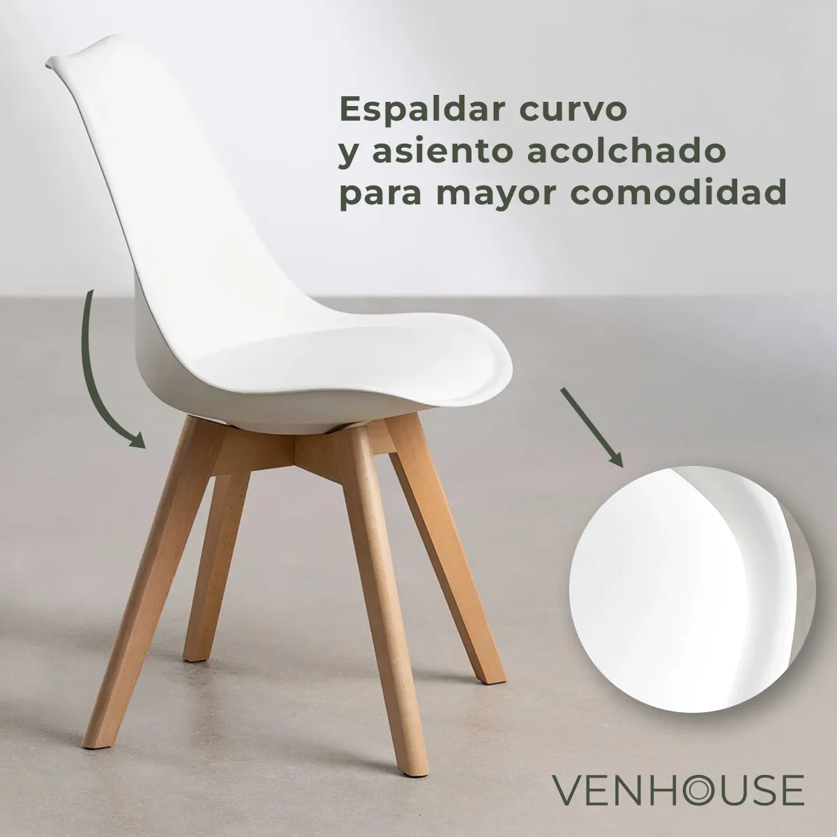 VENHOOUSE - Pack 4 Sillas Eames Tulip Acolchadas Blanca