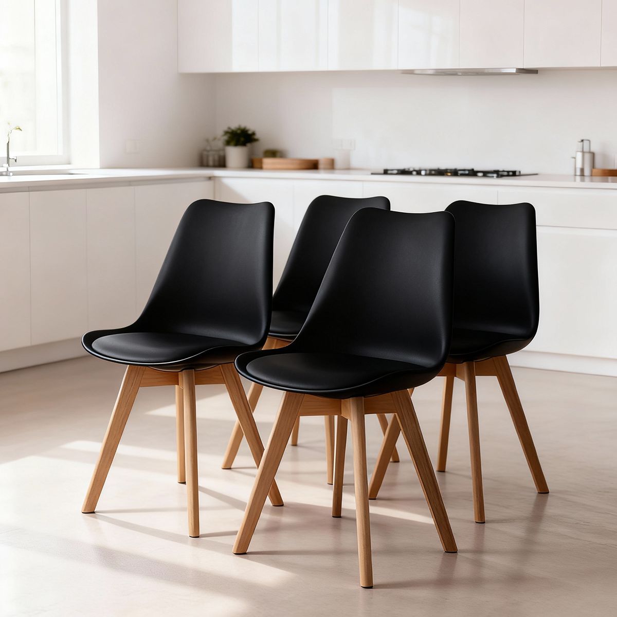 EAMES - Pack 4 Sillas Tulip Acolchadas Negra