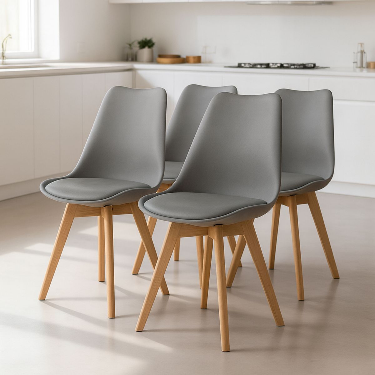 VENHOOUSE - Pack 4 Silla Eames Acolchada Gris