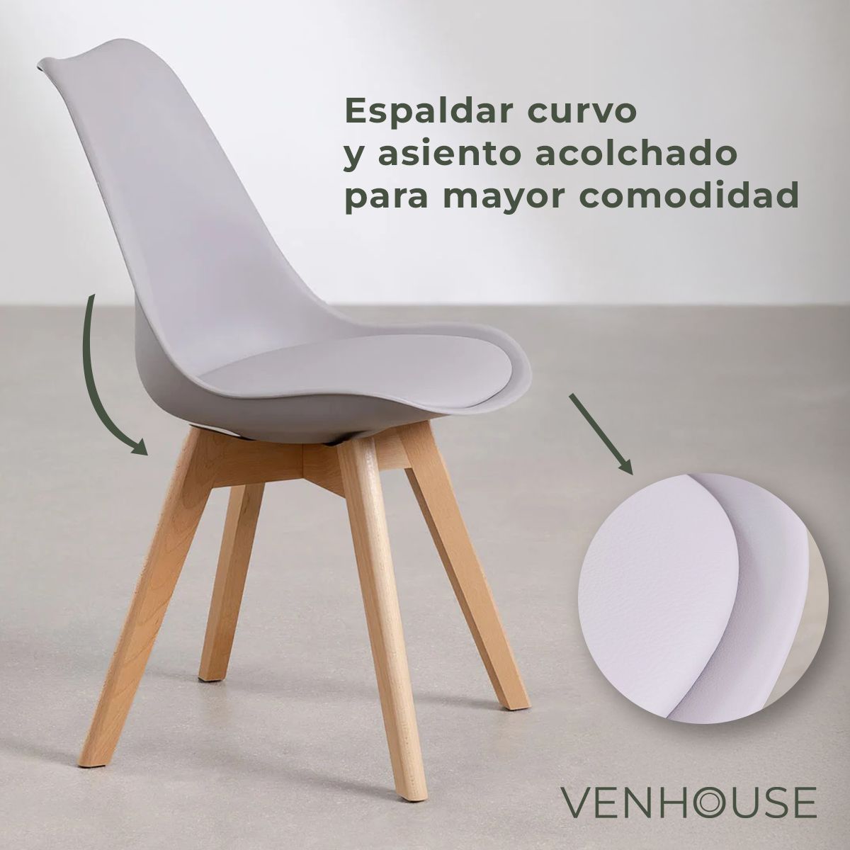 VENHOOUSE - Pack 4 Silla Eames Acolchada Gris