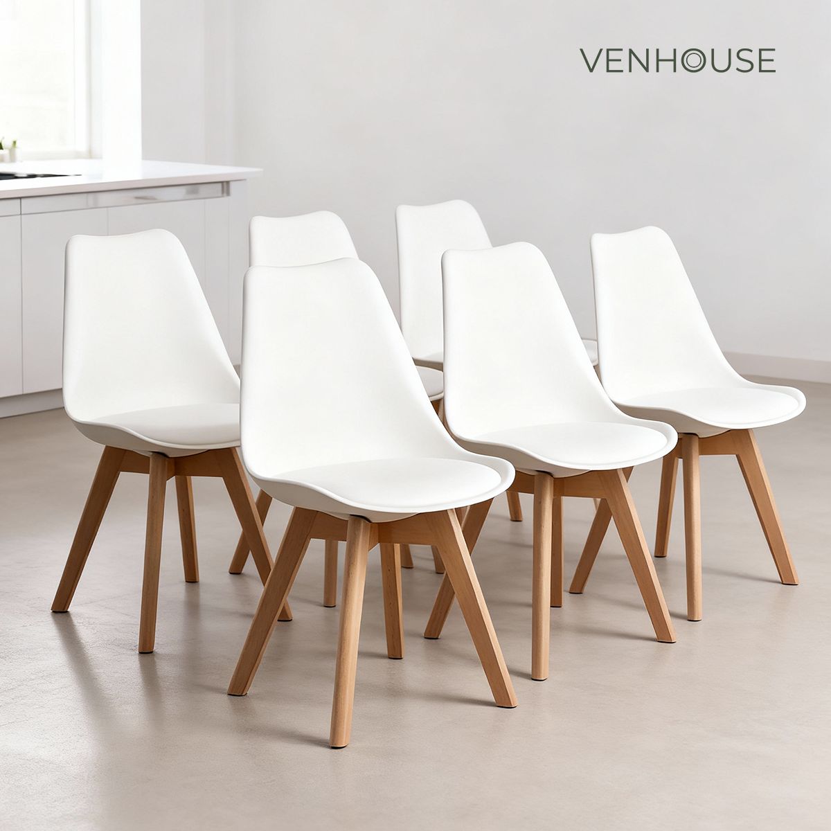 VENHOOUSE - Pack 6 Sillas Eames Tulip Acolchadas Blanca