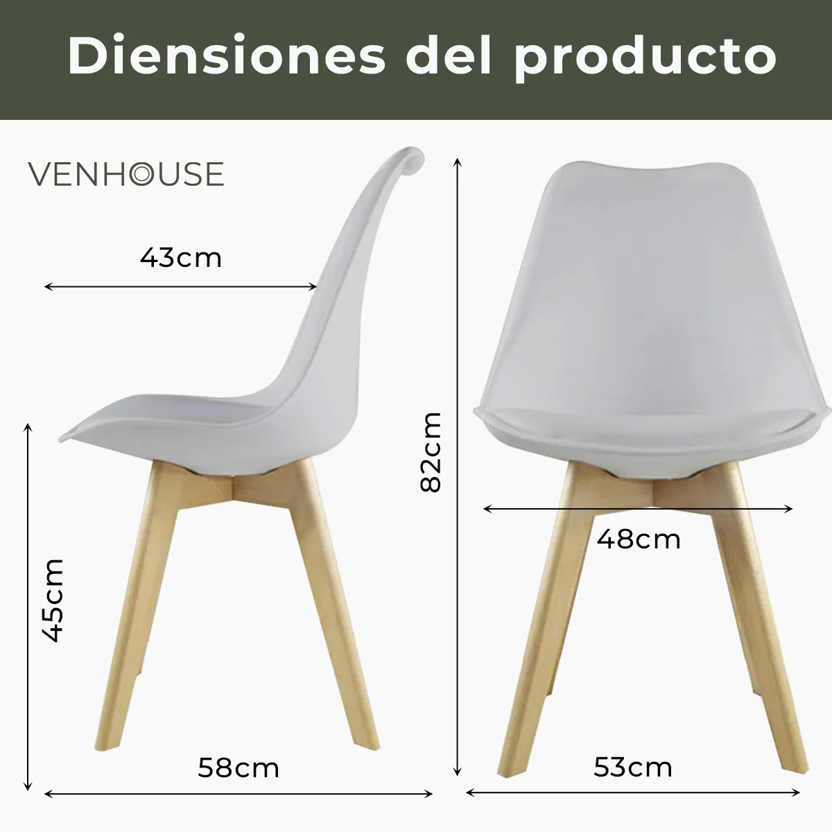 VENHOOUSE - Silla Tulip Acolchadas Gris