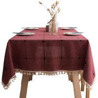 Mantel Rectangular Burdeo Bordado lino 140 cm x 220 cm