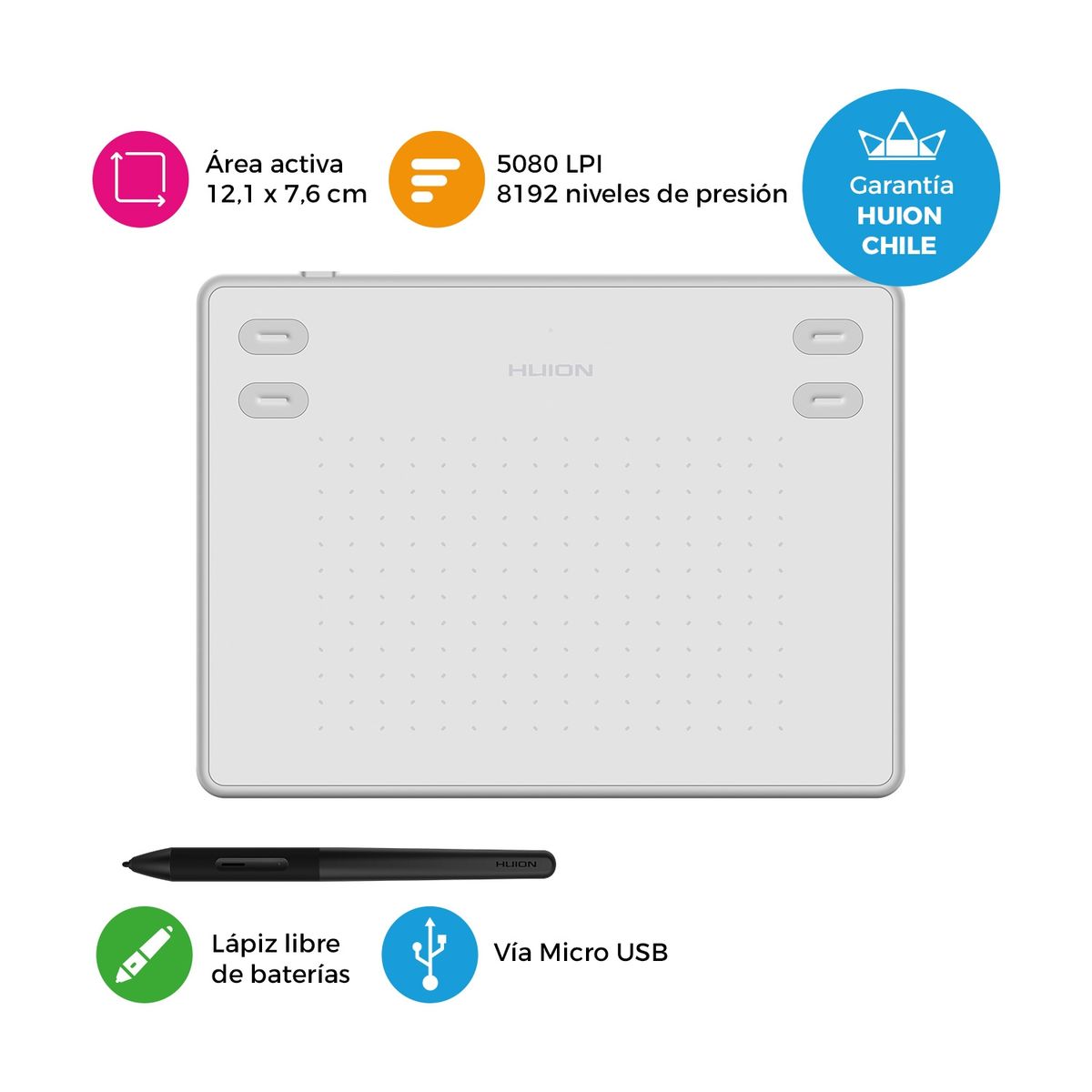 HUION - Tableta Gráfica Digitalizadora Huion Inspiroy RTE-100 White