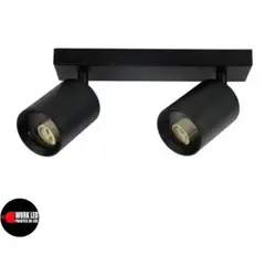 GENERICO - Foco Aplique Porta 2 X Gu10 Negro Techo O Muro Orientable Con Ampolletas Luz Calida
