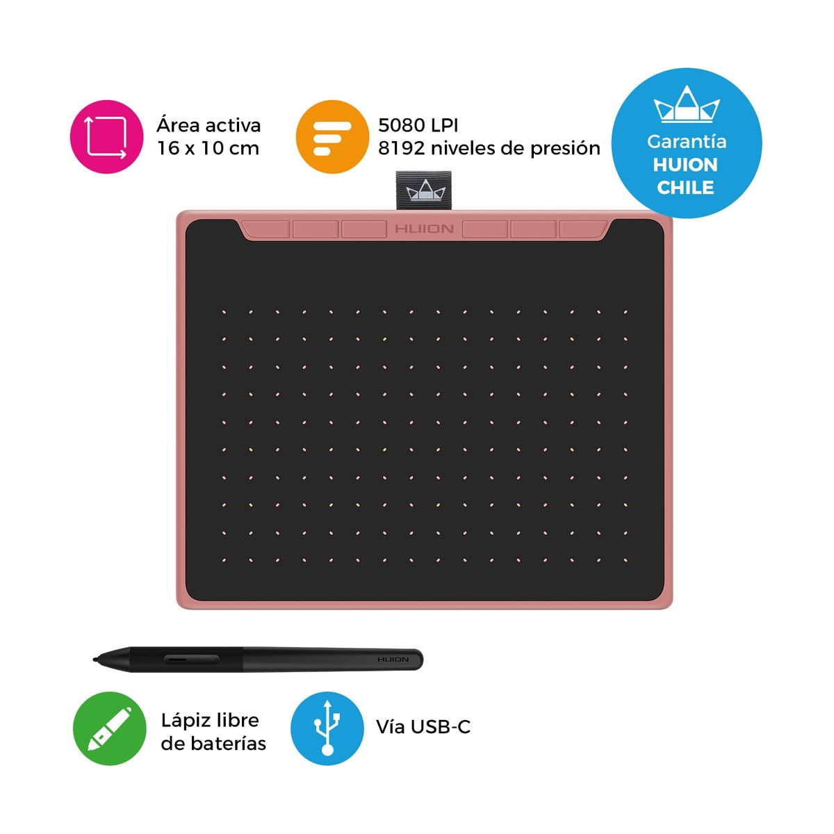 HUION - Tableta Gráfica Digitalizadora Huion Inspiroy RTS-300 Pink