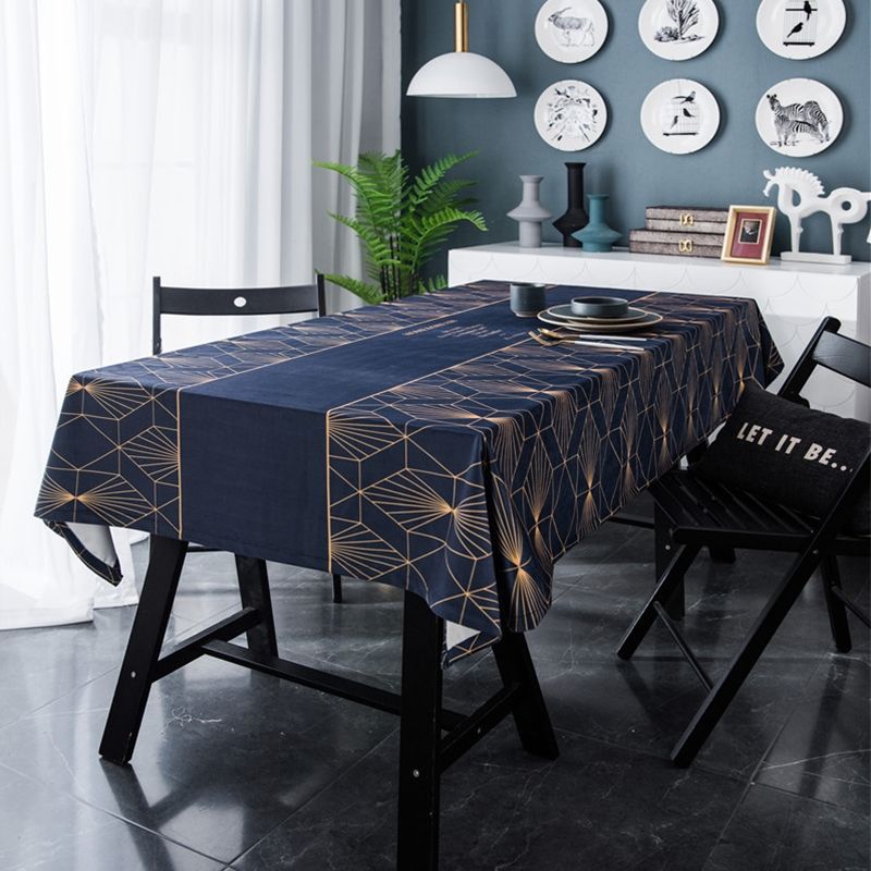 BOHEMIK - Mantel Rectangular Largo Azul Con Vivos Dorados