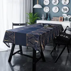 BOHEMIK - Mantel Rectangular Largo Azul Con Vivos Dorados