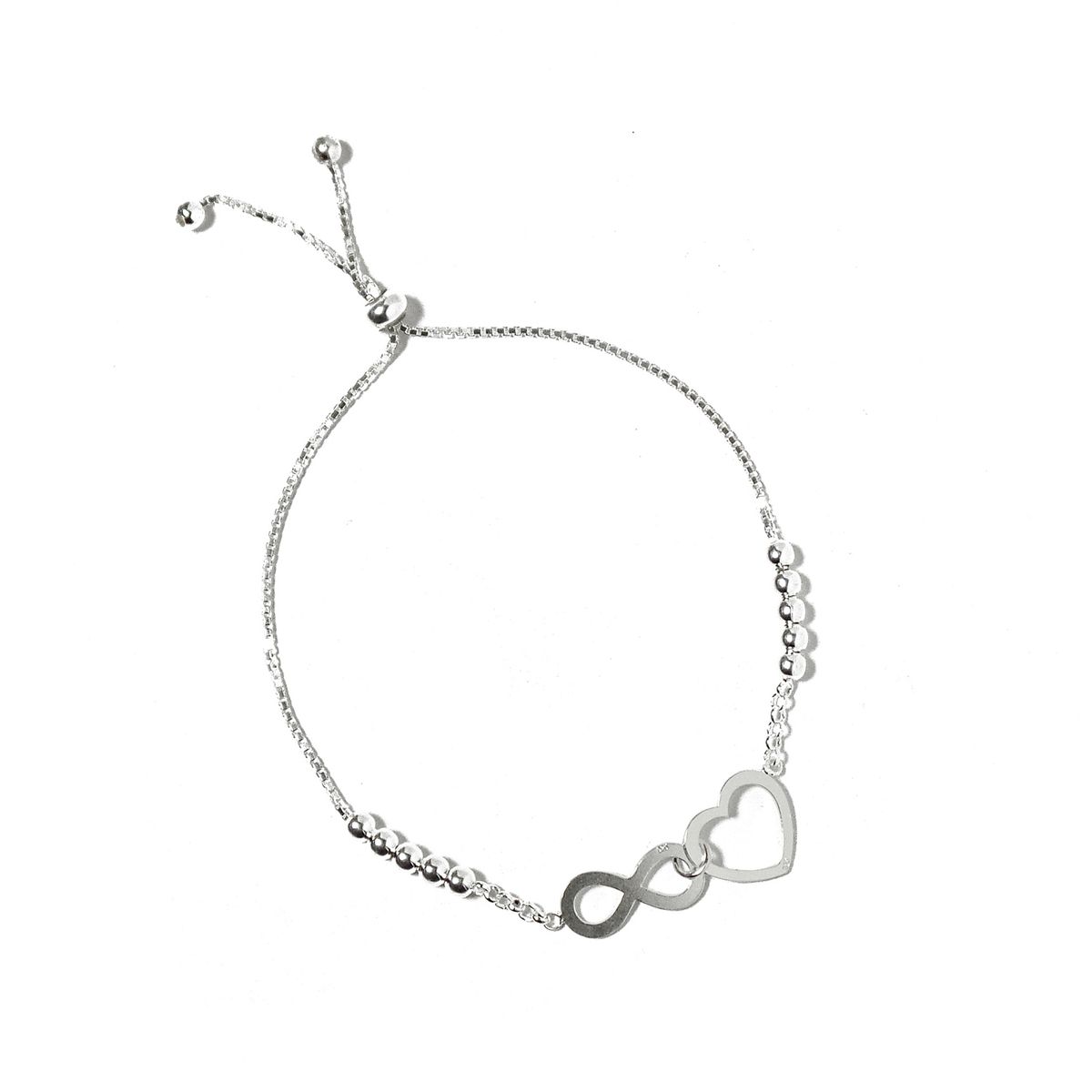 COGGIOLA - Pulsera Infinito Corazón Bolita Plata Fina 925