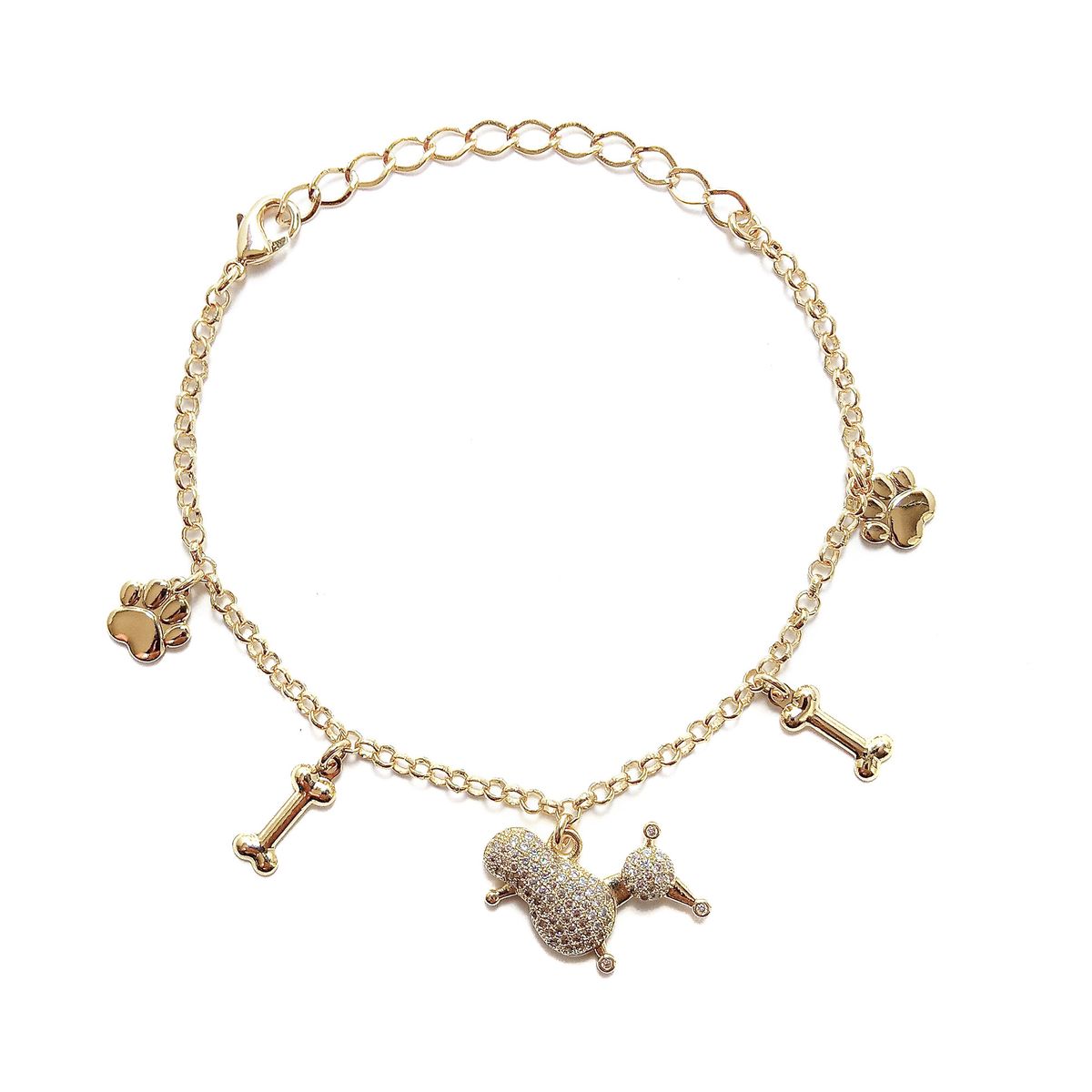COGGIOLA - Pulsera Poodle Huesos Huellas Enchapada Oro 18K