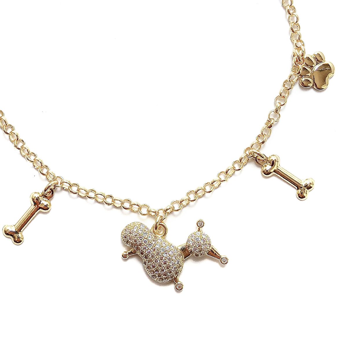 COGGIOLA - Pulsera Poodle Huesos Huellas Enchapada Oro 18K