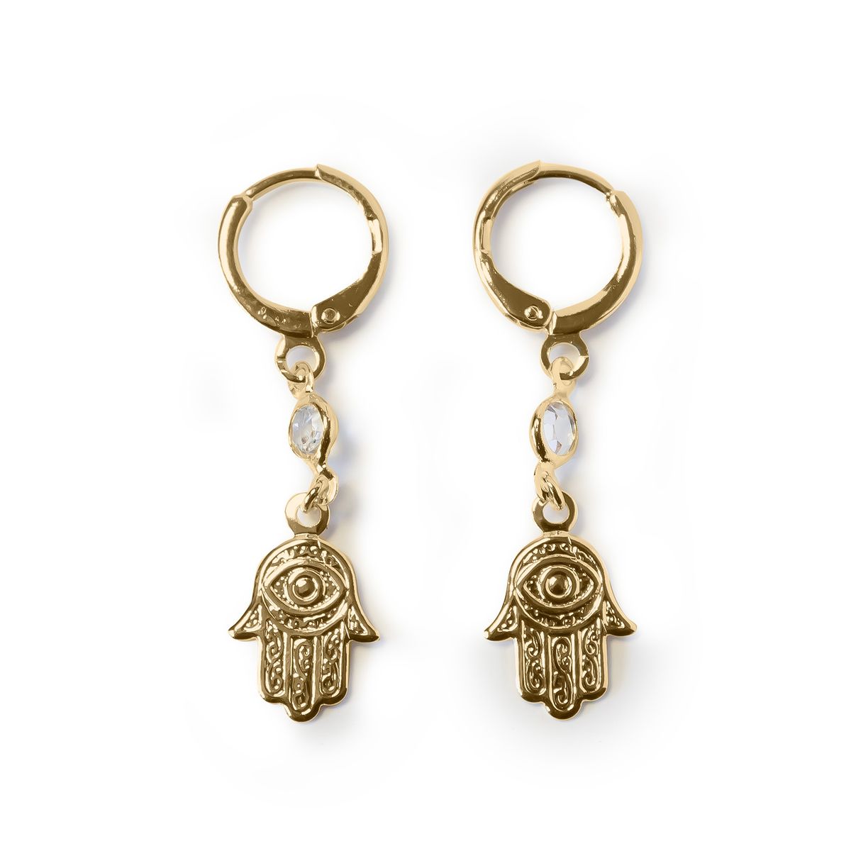 COGGIOLA - Aros Argollas Mano De Fátima Circón Enchapado Oro 18K
