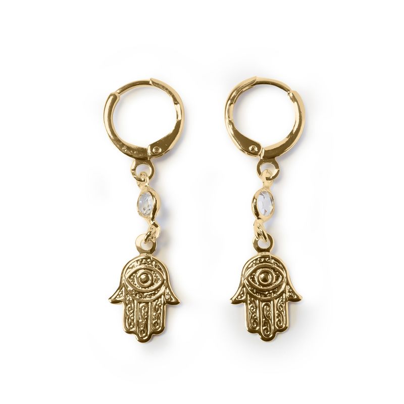 ANDREA COGGIOLA JOYAS - Aros Argollas Mano De Fátima Circón Enchapado Oro 18K